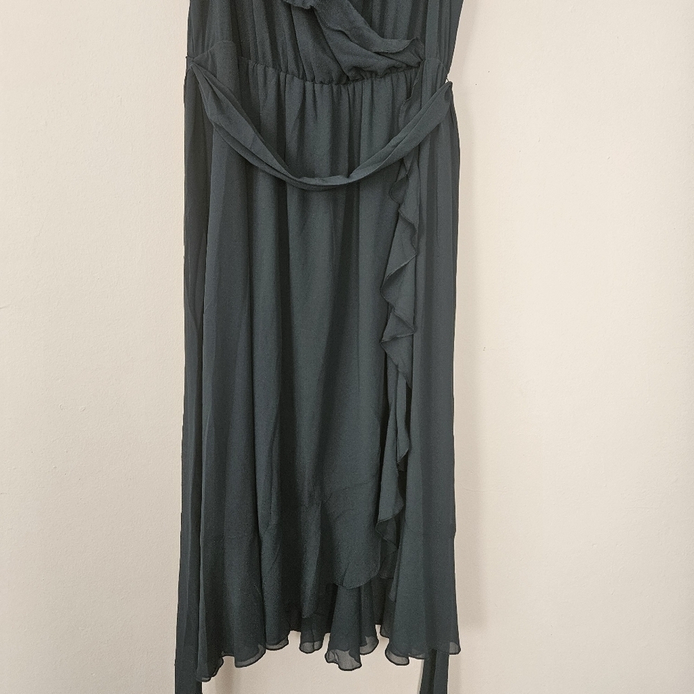 Show Me Your Mumu Jess Ruffle  Midi Dress in Emerald Chiffon size 3X SMALL FLAW - Picture 3 of 8